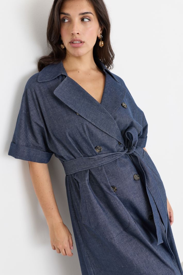 Double-breasted denim-effect dress - BLUE - Intrend - 3