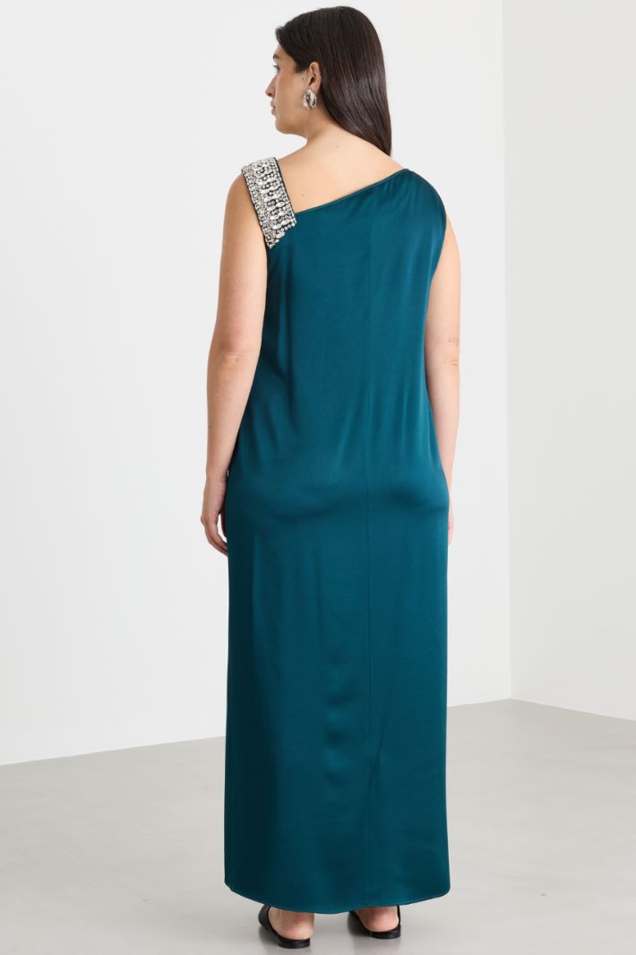 One-Shoulder Crystal-Embellished Dress - GREEN - Intrend - 4