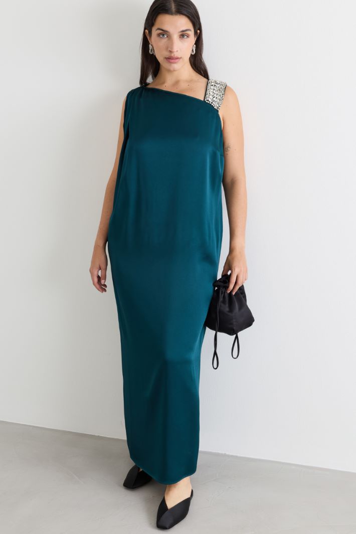 One-Shoulder Crystal-Embellished Dress - GREEN - Intrend - 2