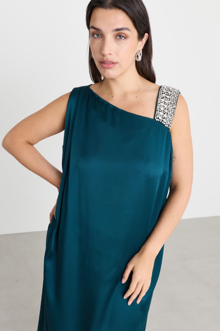 One-Shoulder Crystal-Embellished Dress - GREEN - Intrend - 3