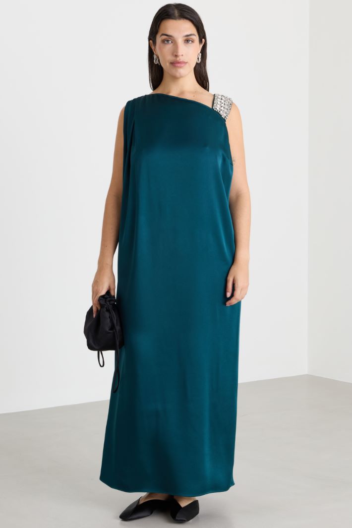 One-Shoulder Crystal-Embellished Dress - GREEN - Intrend