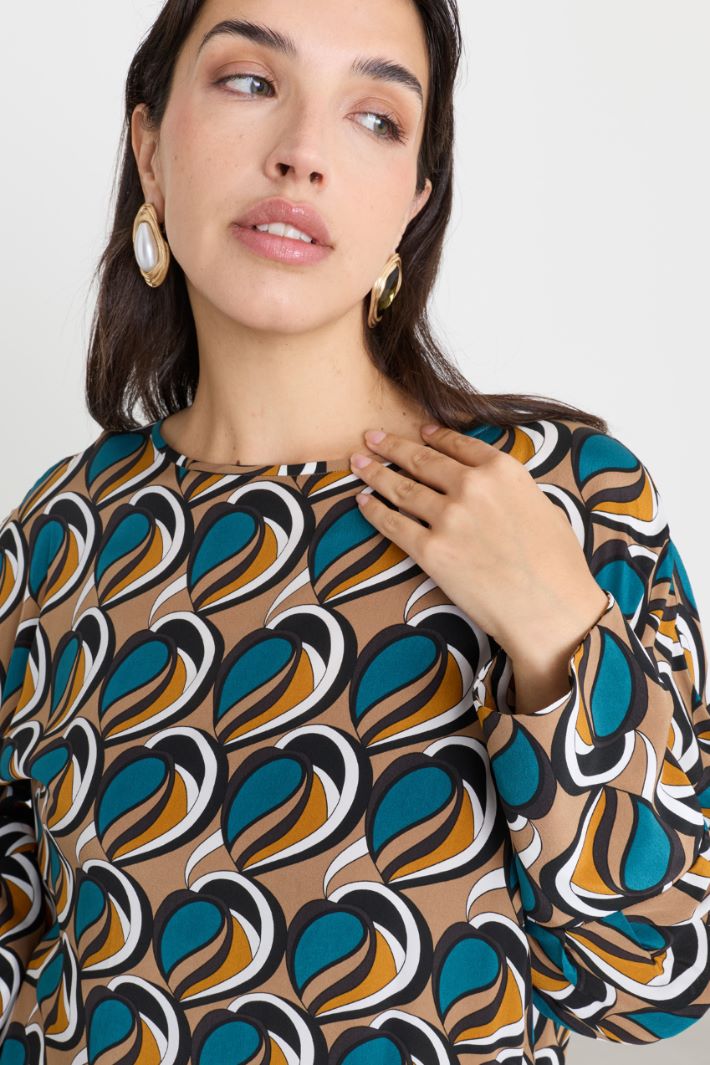 Loose-fit crepe de chine dress - CAMEL GREEN - Intrend - 3
