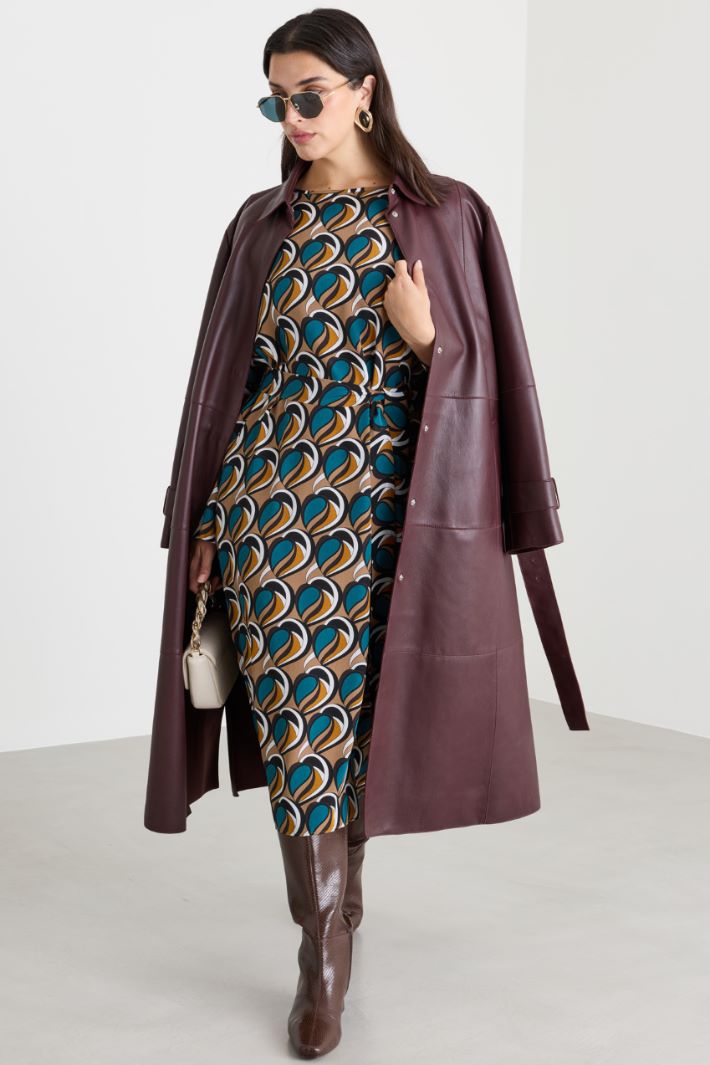 Loose-fit crepe de chine dress - CAMEL GREEN - Intrend