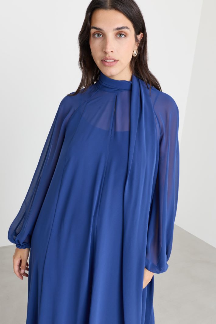 Long crepe georgette dress - BLUE - Intrend - 3