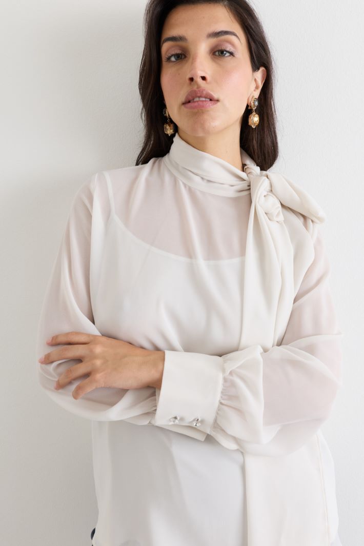 Georgette blouse with jewelled buttons - WHITE - Intrend - 3
