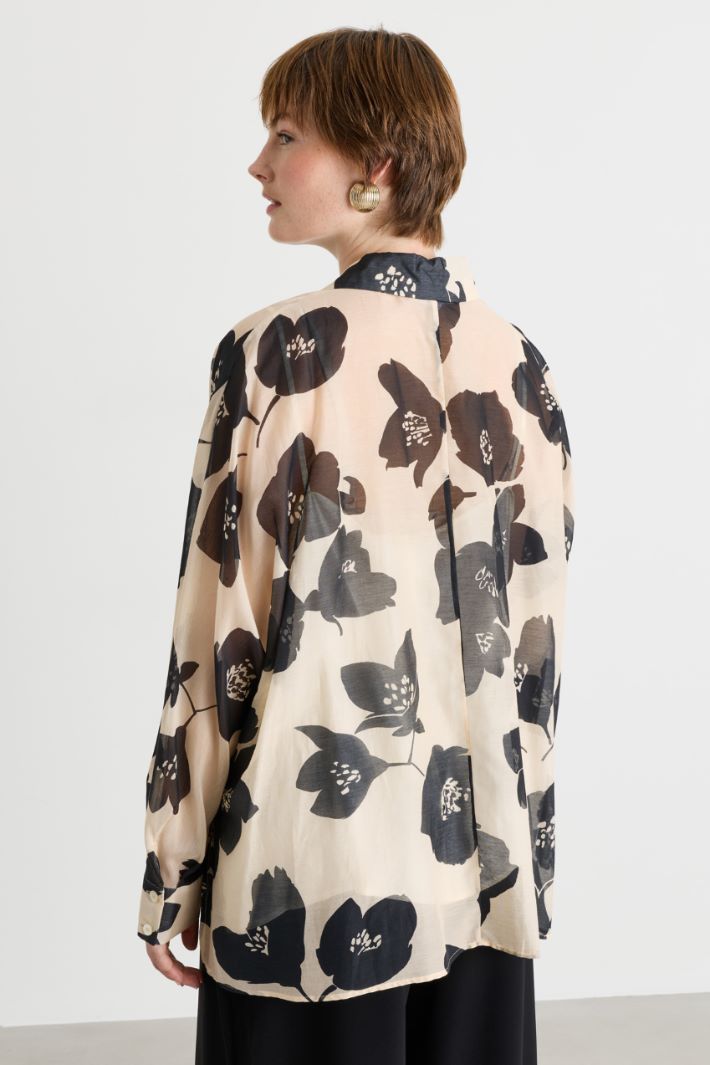 Printed Voile Shirt - BEIGE BLACK - Intrend - 4