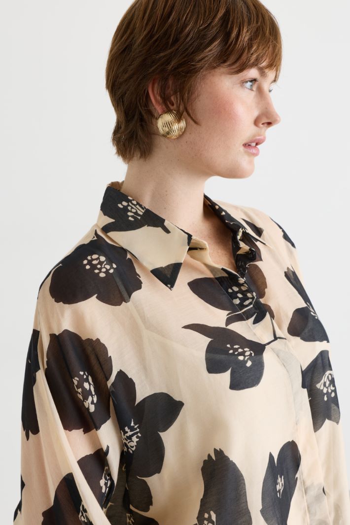 Printed Voile Shirt - BEIGE BLACK - Intrend - 3