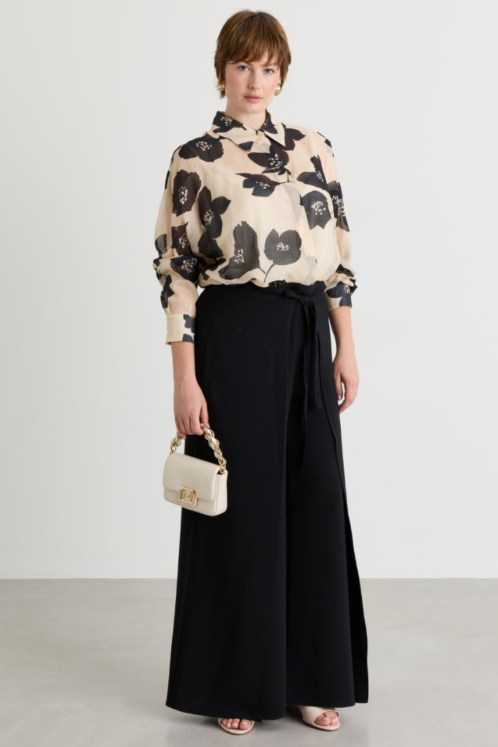 Printed Voile Shirt - BEIGE BLACK - Intrend