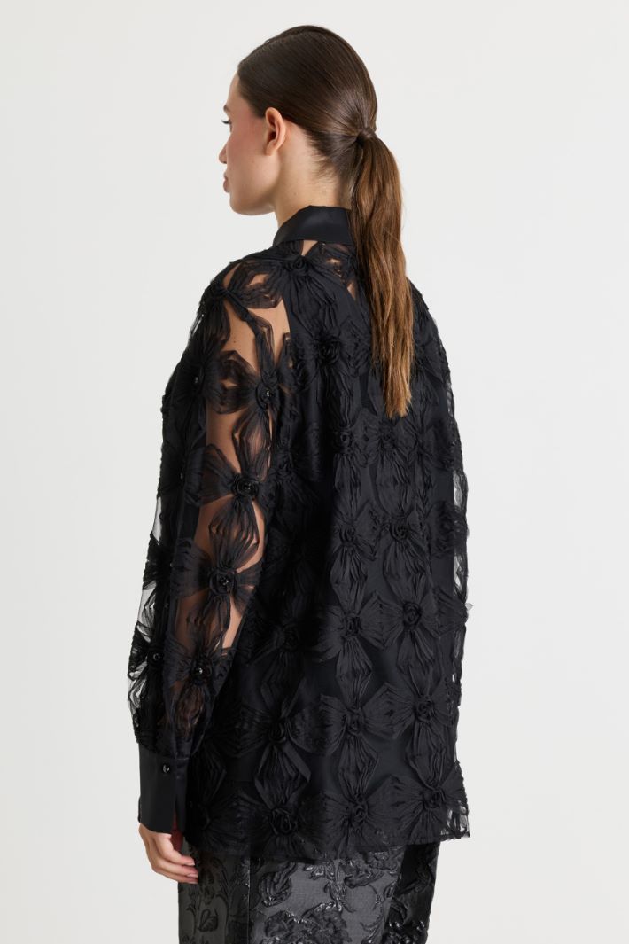 Embroidered tulle shirt - BLACK - Intrend - 4