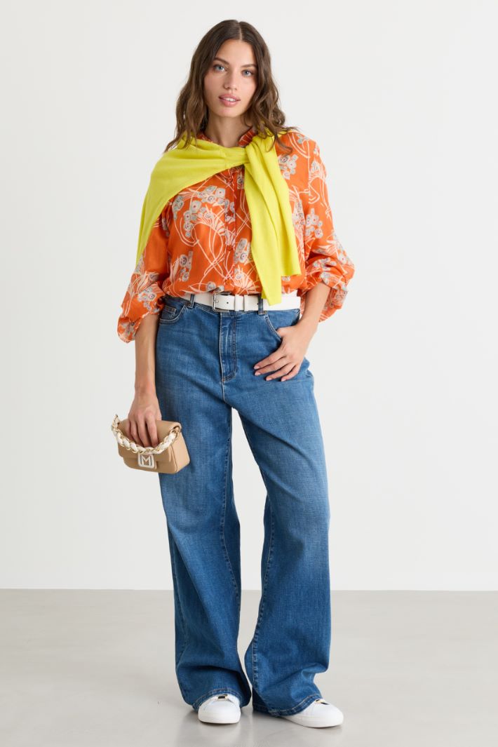 Printed voile blouse - ORANGE - Intrend