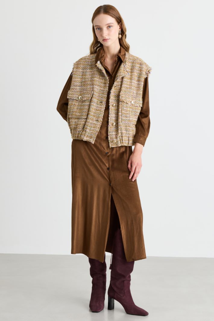 Basketweave sleeveless jacket - CAMEL - Intrend