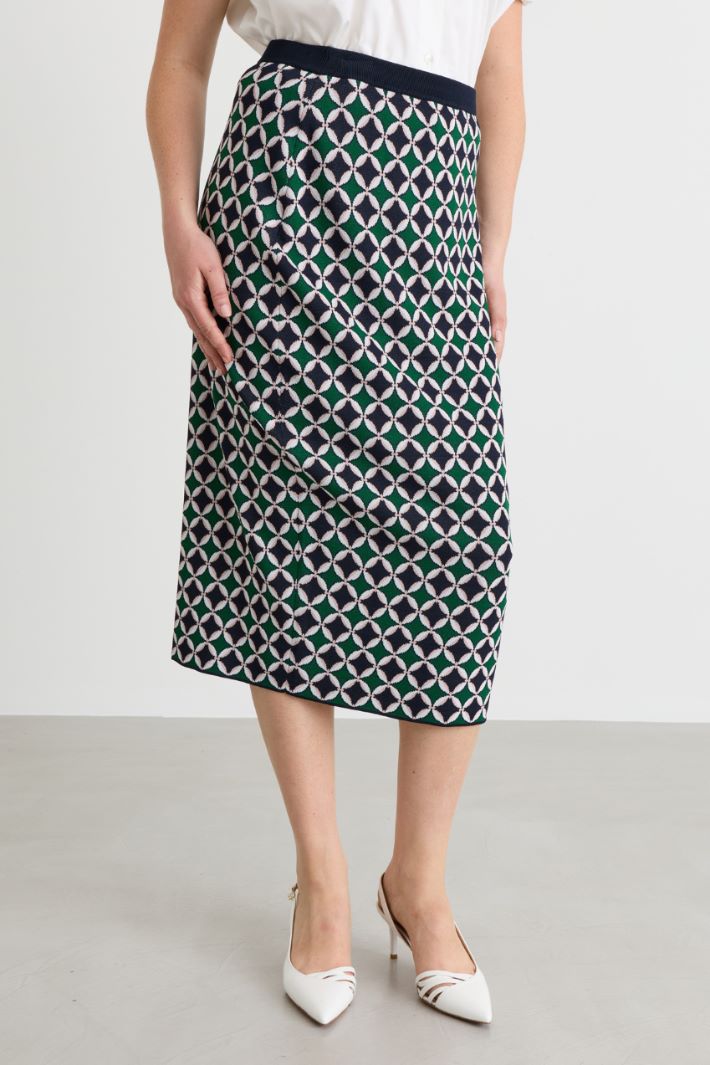 Jacquard-knit skirt - GREEN BLUE - Intrend - 2