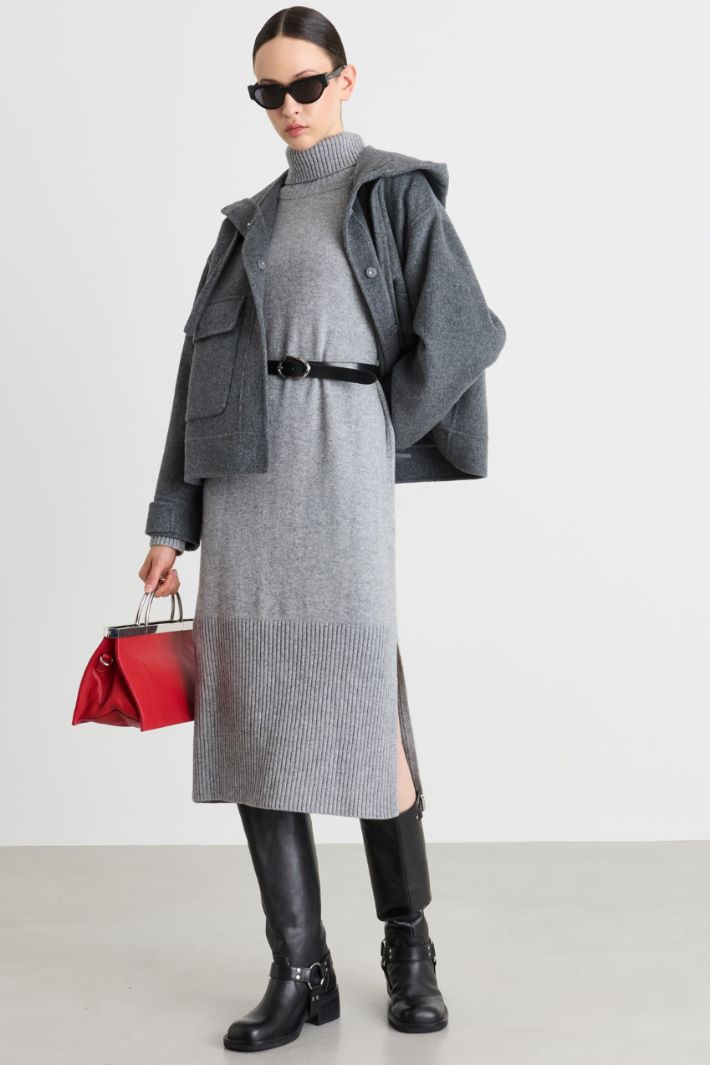 Long knit dress - GREY - Intrend