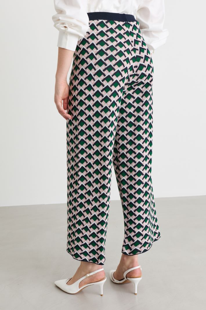 Jacquard knit trousers - GREEN BLUE - Intrend - 4