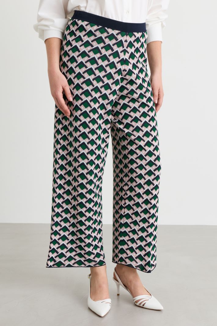 Jacquard knit trousers - GREEN BLUE - Intrend - 2
