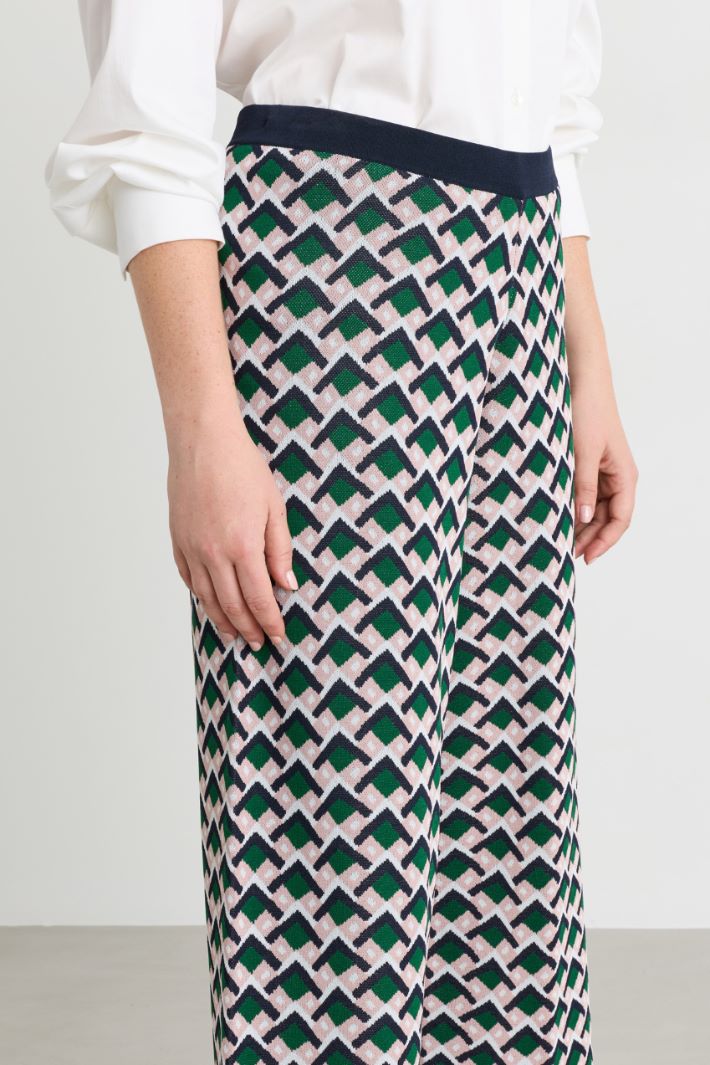 Jacquard knit trousers - GREEN BLUE - Intrend - 3