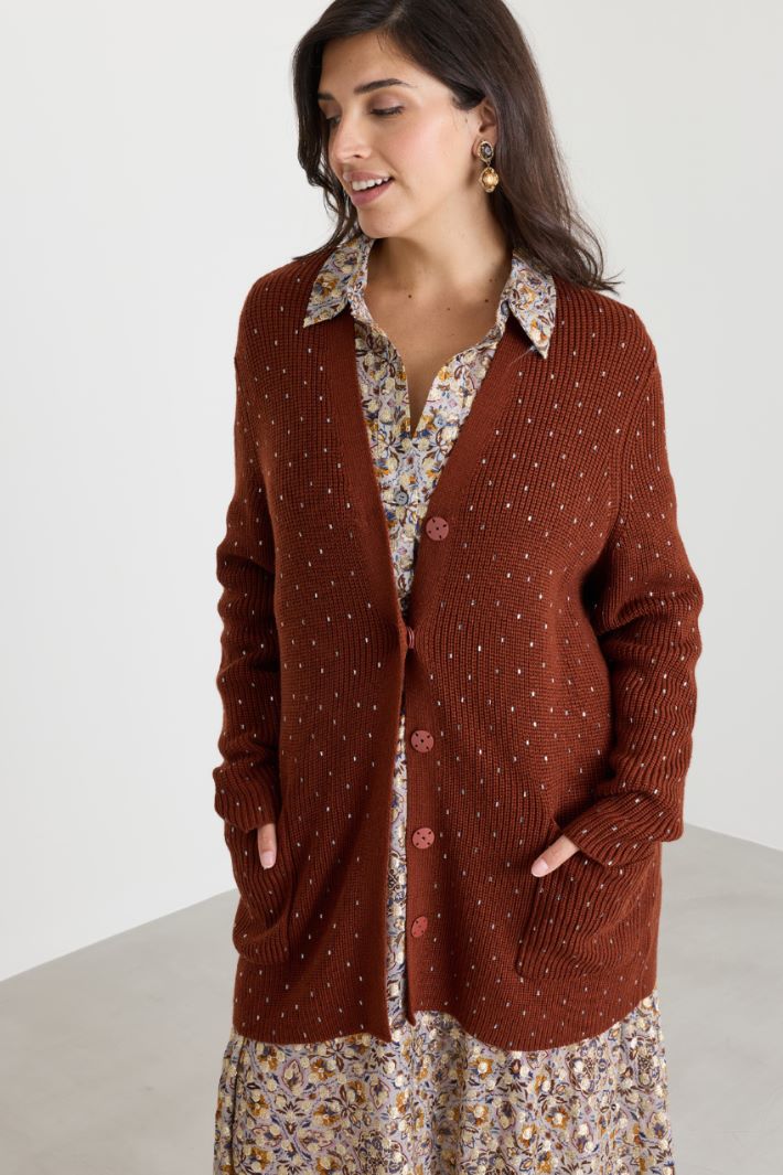 Rhinestone cardigan - BROWN - Intrend - 2