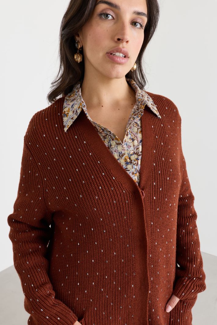 Rhinestone cardigan - BROWN - Intrend - 3