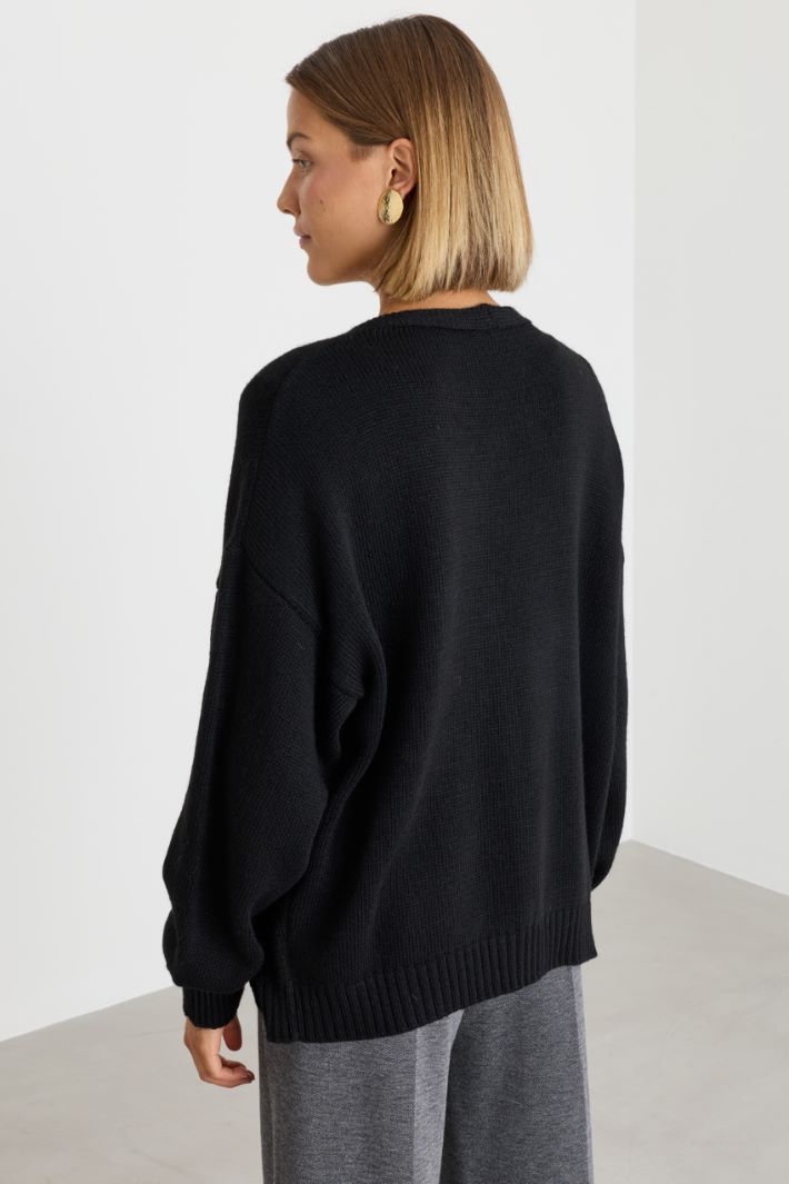 Cardigan ample bordé de dentelle - NOIR - Intrend - 4