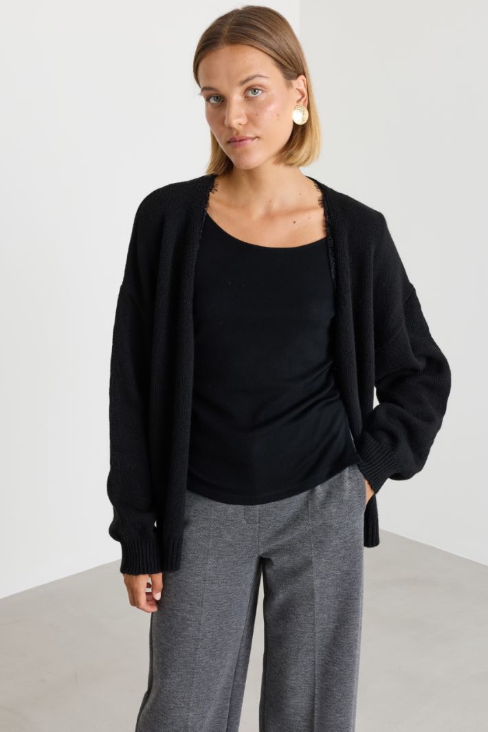 Cardigan ample bordé de dentelle - NOIR - Intrend - 2