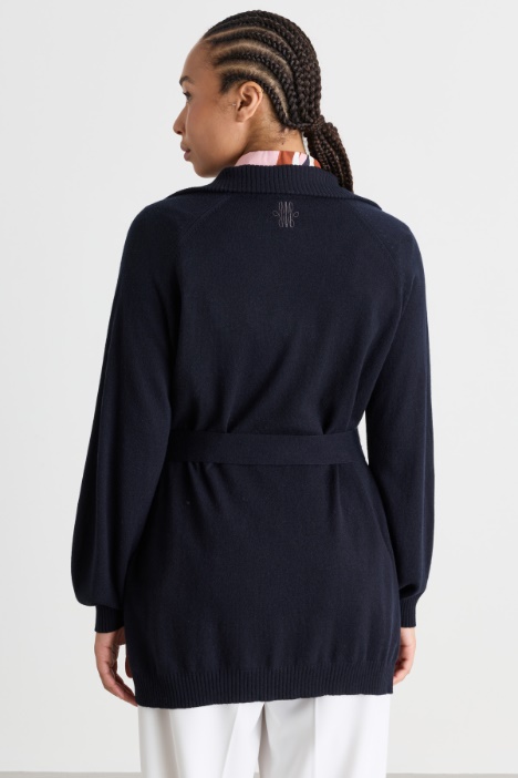 Cardigan in cashmere con manica a sbuffo