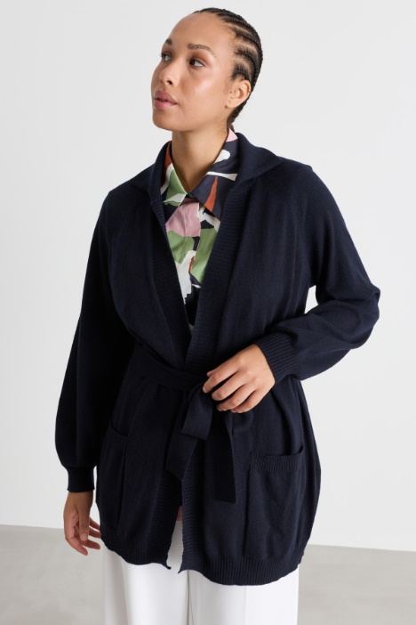 Belted puff-sleeve cardigan - Intrend
