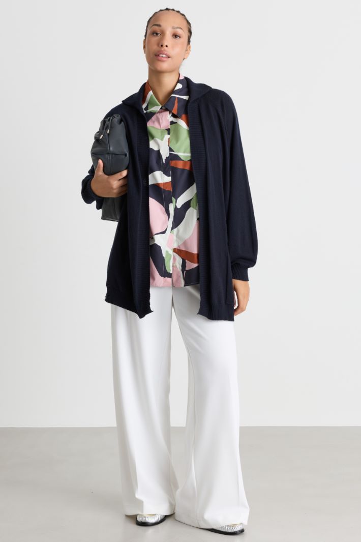Belted puff-sleeve cardigan - BLUE - Intrend