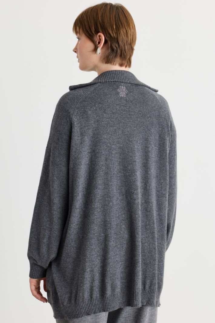 Belted puff-sleeve cardigan - GREY - Intrend - 4