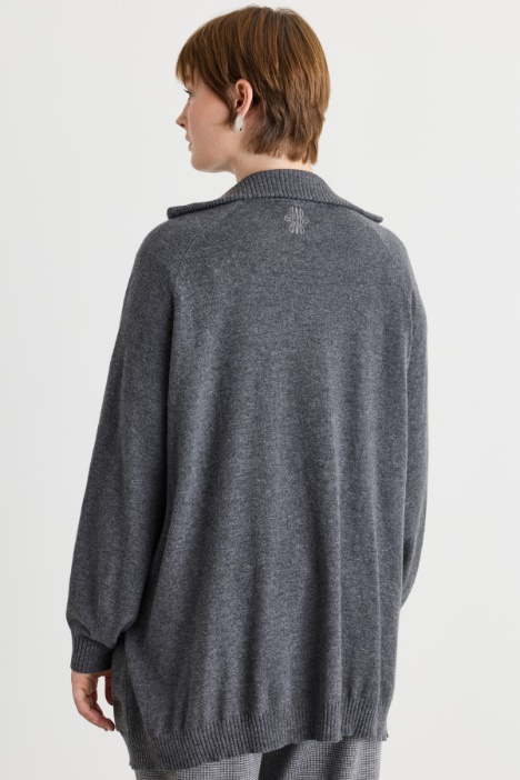Cardigan in cashmere con manica a sbuffo