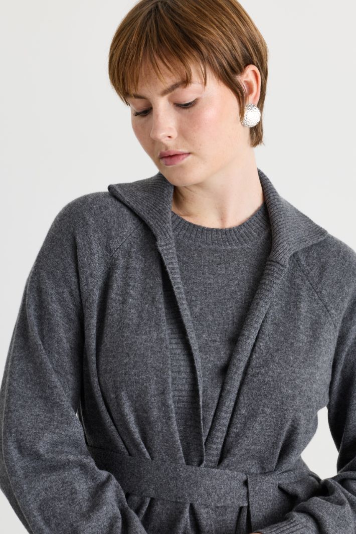 Belted puff-sleeve cardigan - GREY - Intrend - 3