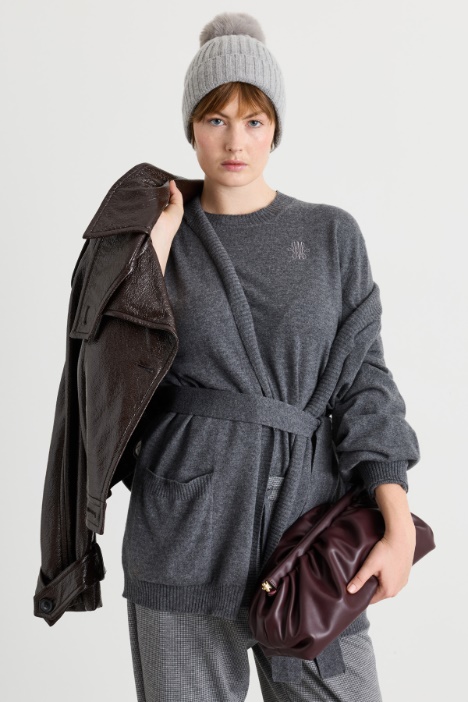 Cardigan mit Puffärmeln und Bindegürtel - Intrend