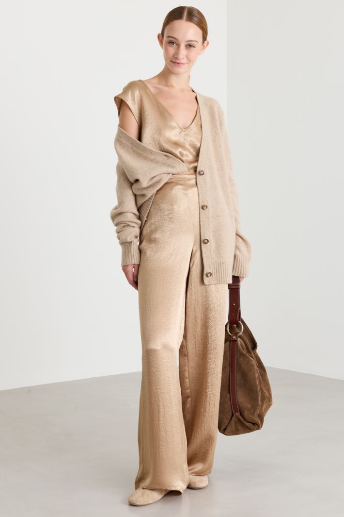 Soft wide V-neck cardigan - CAMEL - Intrend