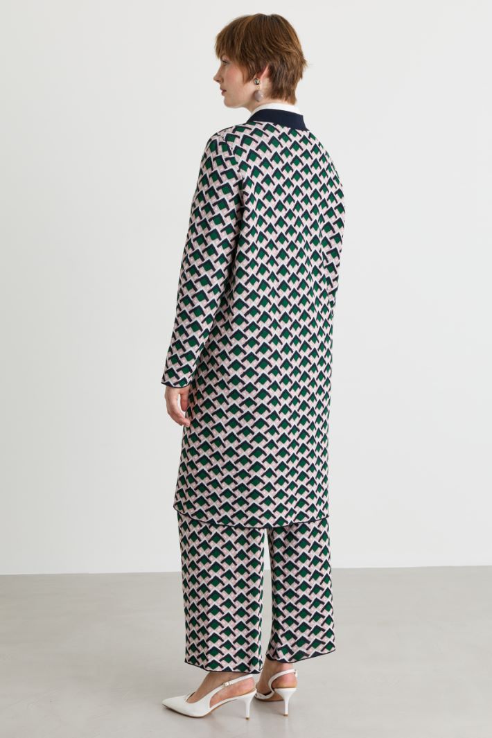 Long Jacquard Cardigan - BLUE GREEN - Intrend - 4
