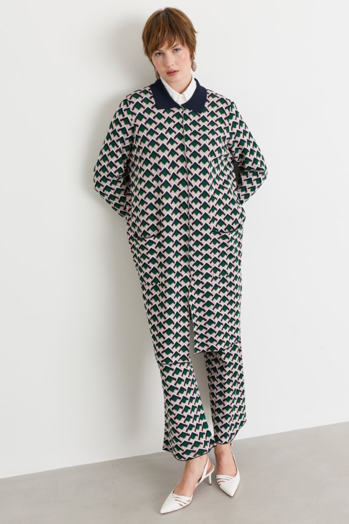 Long Jacquard Cardigan - BLUE GREEN - Intrend - 2