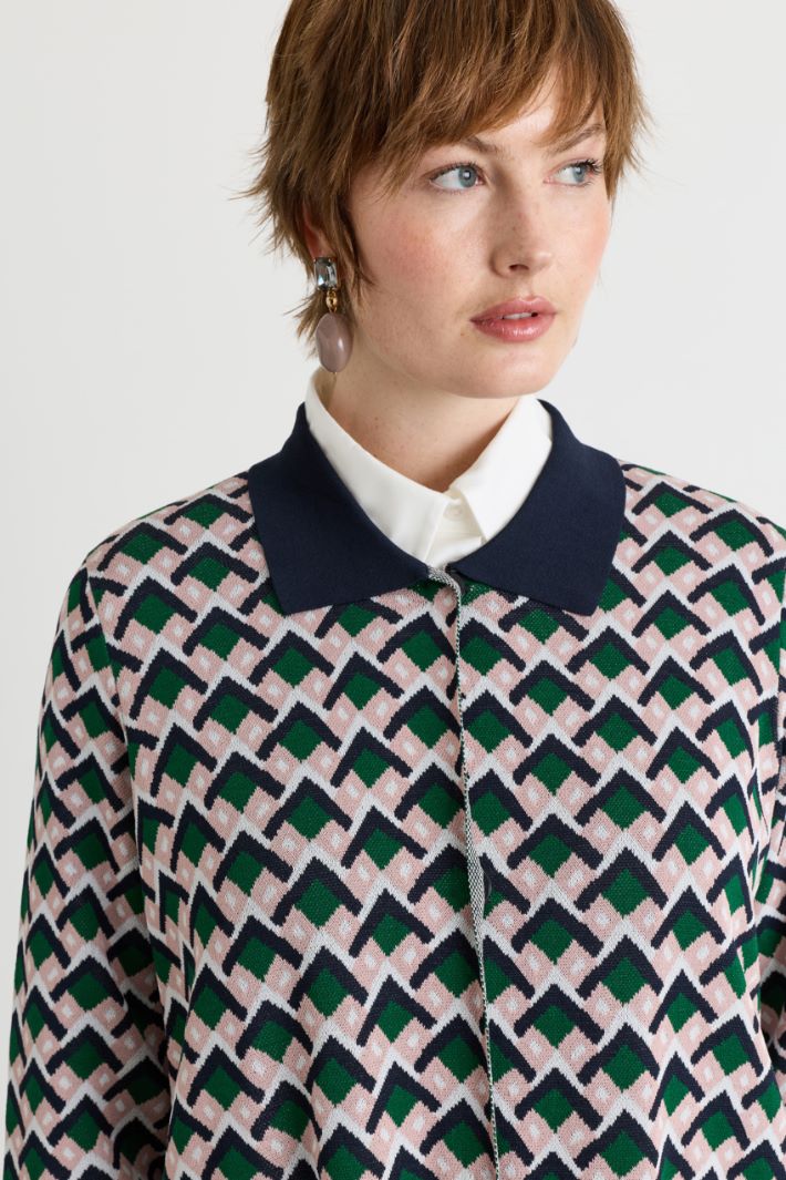 Long Jacquard Cardigan - BLUE GREEN - Intrend - 3