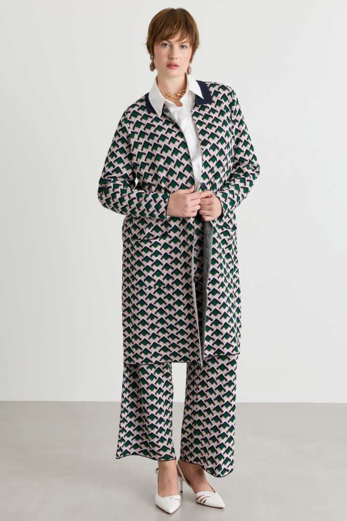 Long Jacquard Cardigan - BLUE GREEN - Intrend