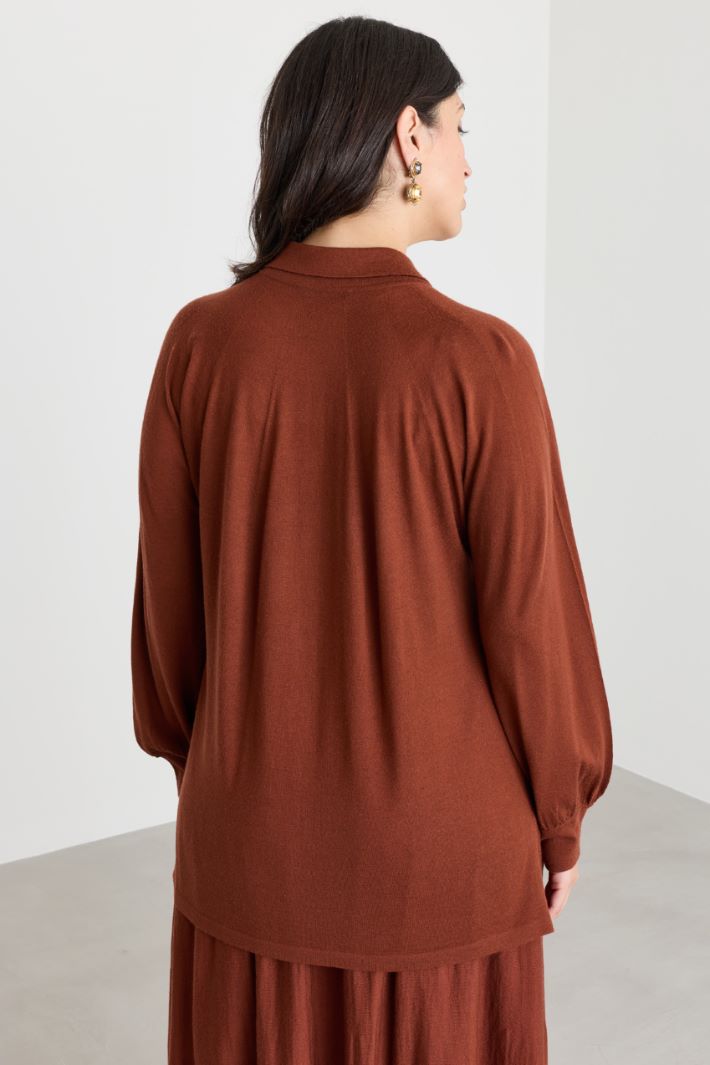 Ruched-sleeve cardigan - BROWN - Intrend - 4