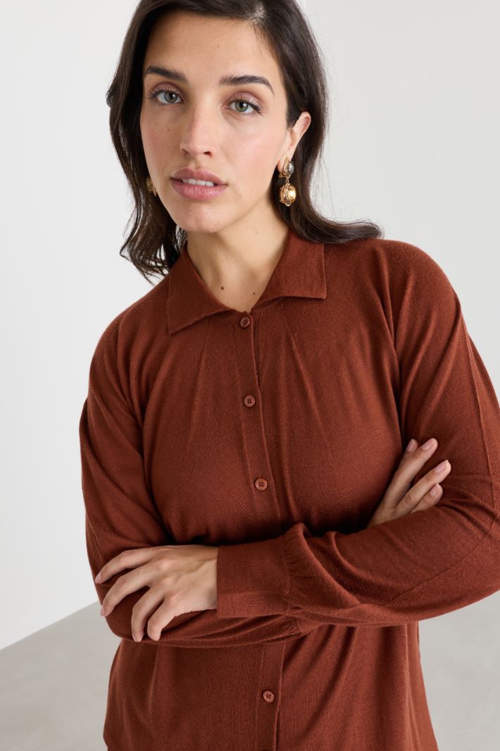 Ruched-sleeve cardigan - BROWN - Intrend - 3