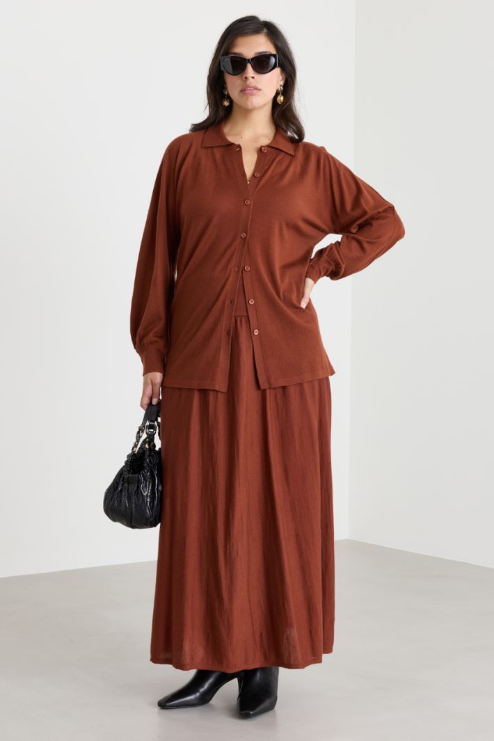 Ruched-sleeve cardigan - BROWN - Intrend
