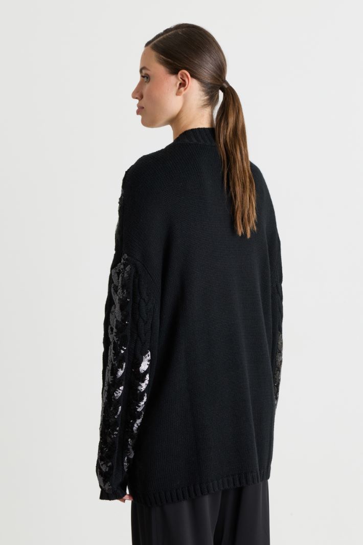 Sequin-embroidered cardigan - BLACK - Intrend - 4