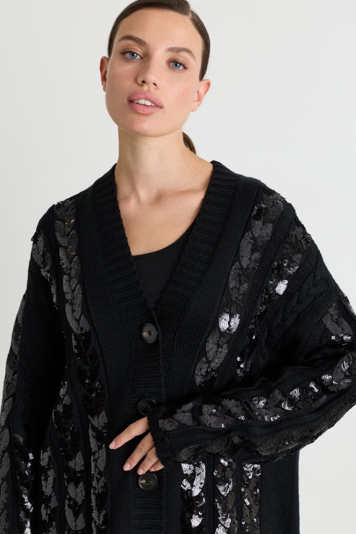 Sequin-embroidered cardigan - BLACK - Intrend - 3