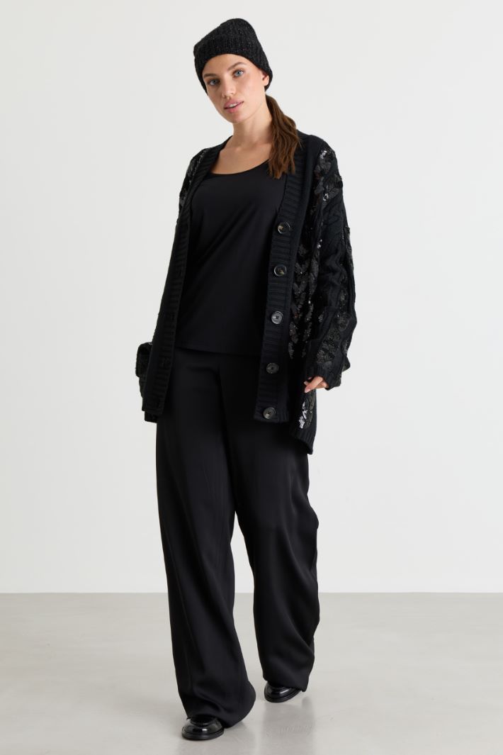Sequin-embroidered cardigan - BLACK - Intrend