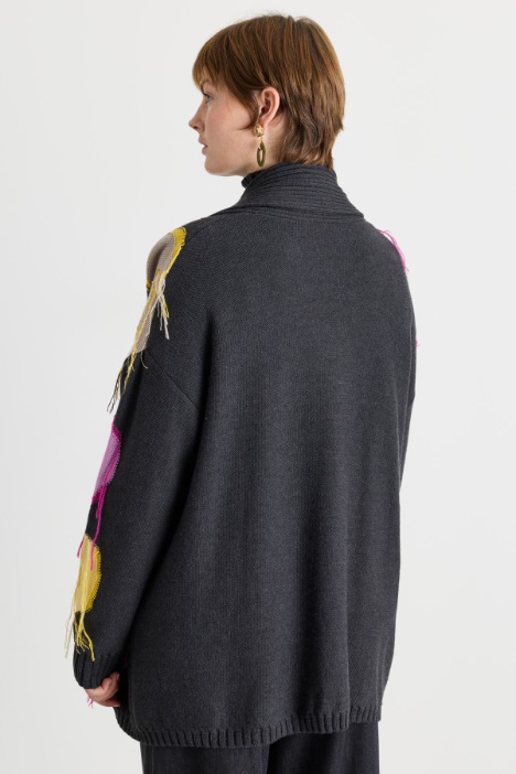 Cardigan open-front con intarsio