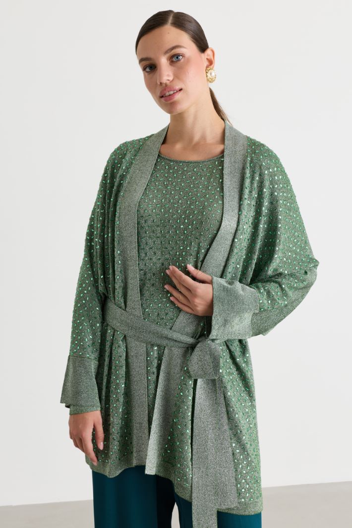 Rhinestone-embellished cardigan - GREEN - Intrend - 2