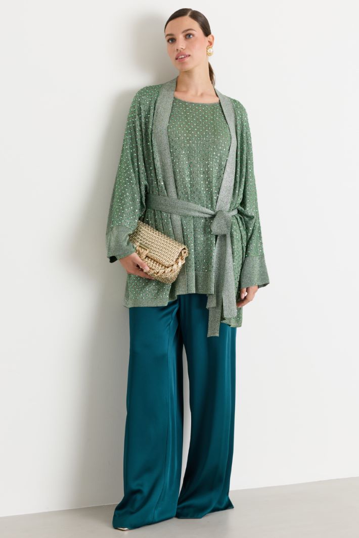 Rhinestone-embellished cardigan - GREEN - Intrend