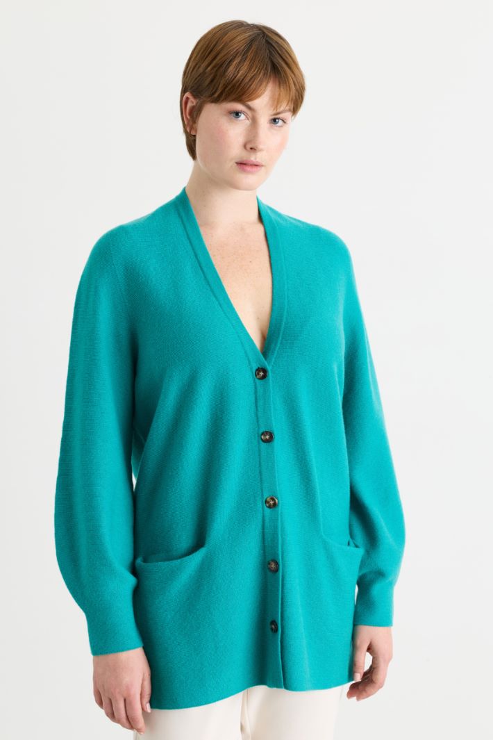 Puff-sleeve cardigan - GREEN - Intrend - 2