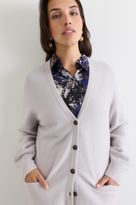 Cardigan in cashmere con maniche a sbuffo