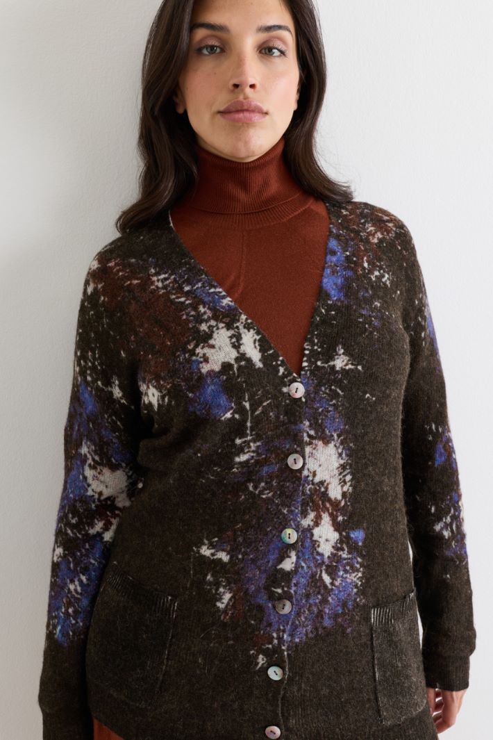 Cardigan con stampa - MARRONE BLU BIANCO - Intrend - 3