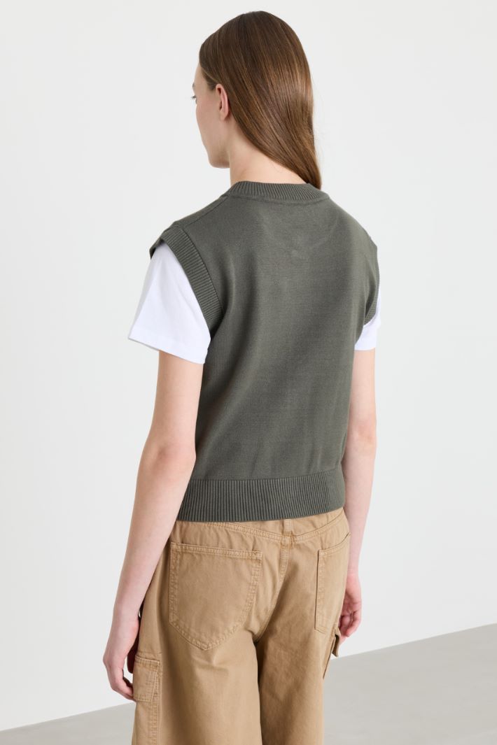 Knitted Gilet with Pockets - GREEN - Intrend - 4