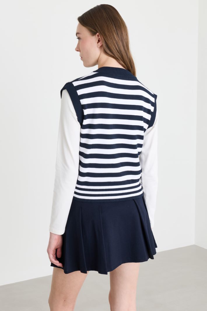 Knitted Gilet with Pockets - BLUE WHITE - Intrend - 4
